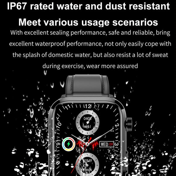 1.91 Inch Ips Screen Ip67 Waterproof Silicone Band Smart Watch Support Body Temperature Monitoring / Ecg Black Smart Watches