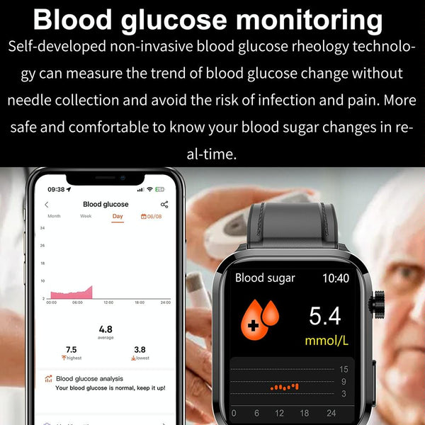 1.91 Inch Ips Screen Ip67 Waterproof Silicone Band Smart Watch Support Body Temperature Monitoring / Ecg Black Smart Watches