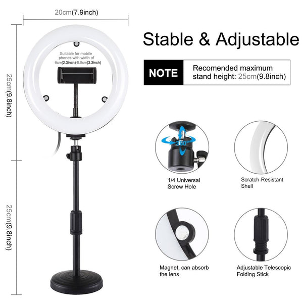 7.9 Dual Colour Led Ring Light With Desktop Mount And Phone Clamp Selfie Lights