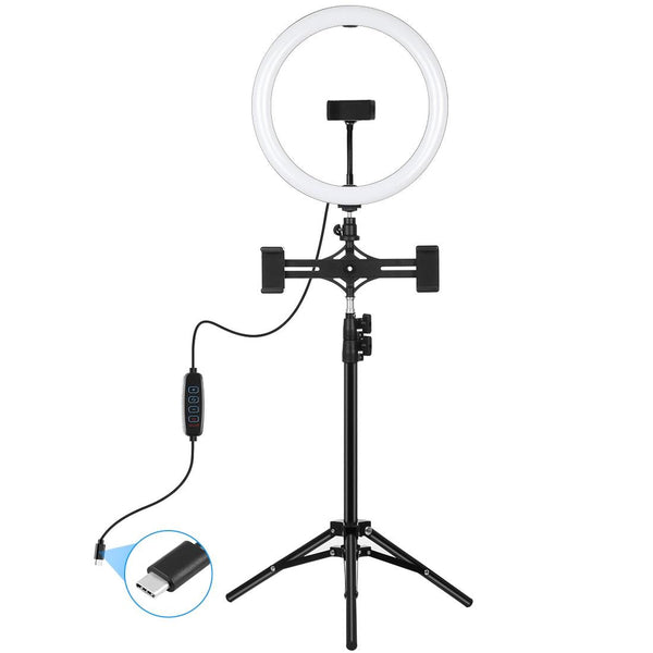 11.8 Led Ring Light Kit With Tripod & Dual Phone Brackets 3 Modes Colour Temperature Curved Surface Type Black Other Lighting & Studio