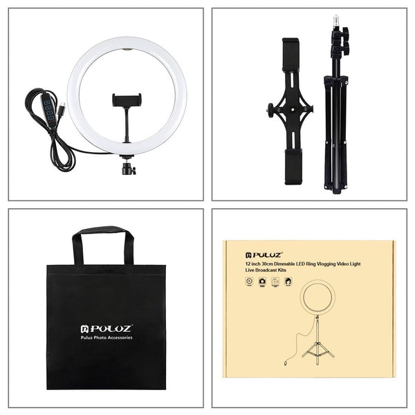 11.8 Led Ring Light Kit With Tripod & Dual Phone Brackets 3 Modes Colour Temperature Curved Surface Type Black Other Lighting & Studio