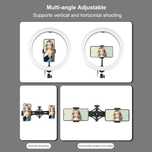 11.8 Led Ring Light Kit With Tripod & Dual Phone Brackets 3 Modes Colour Temperature Curved Surface Type Black Other Lighting & Studio