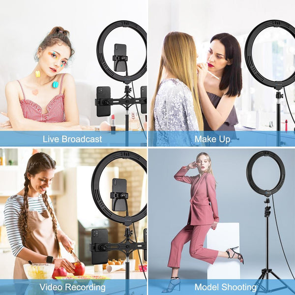 11.8 Led Ring Light Kit With Tripod & Dual Phone Brackets 3 Modes Colour Temperature Curved Surface Type Black Other Lighting & Studio