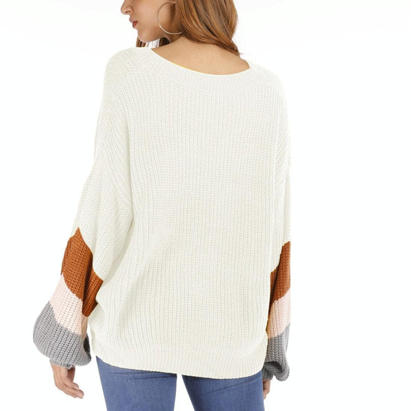 Fashion Casual V Neck Sweater White M Coats Jackets & Vests