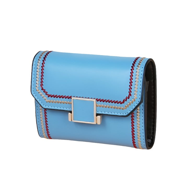 Snap Button Rfid Leather Wallet Compact Design Lake Blue Wallets