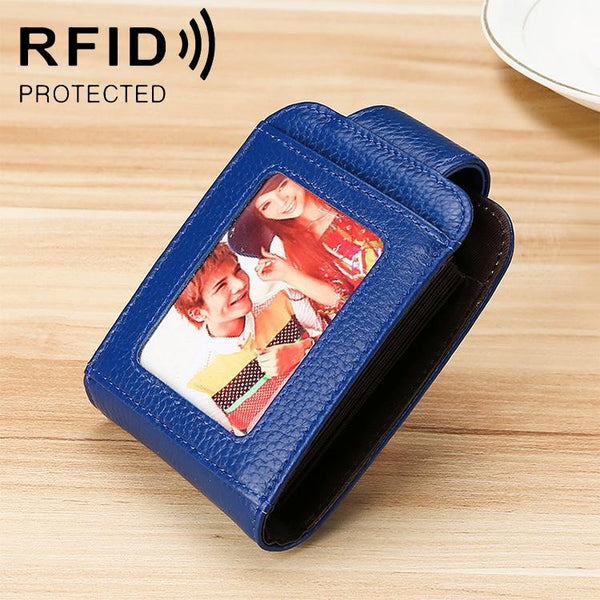 Women Vertical Cowhide Leather Rfid Wallet Sapphire Blue Wallets