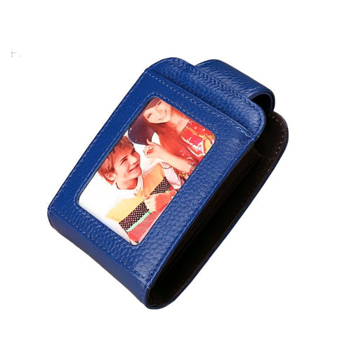 Women Vertical Cowhide Leather Rfid Wallet Sapphire Blue Wallets