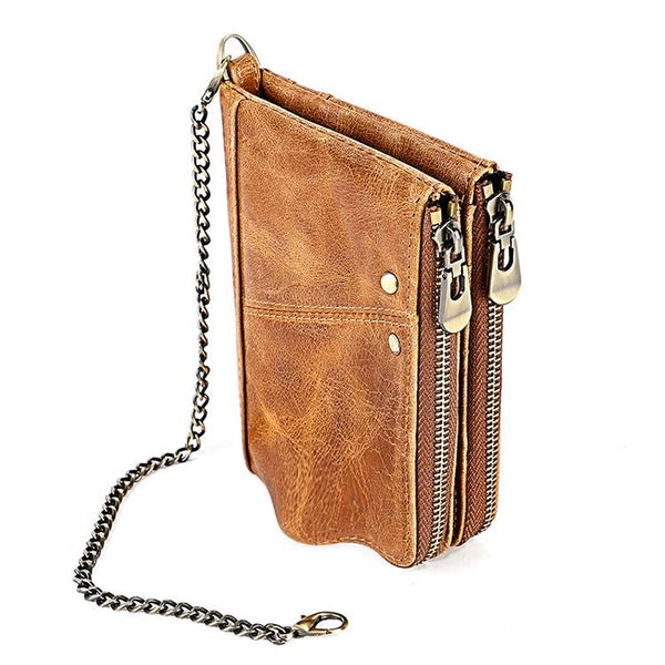 Leather Wallet With Rfid Protection And Strap Card Slots Yellowish Brown Wallets