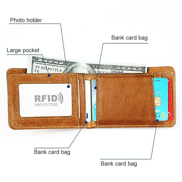 Leather Rfid Billfold Wallet Mini Size Yellowish Brown Wallets