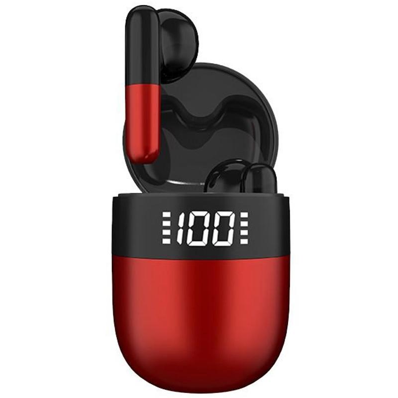 Wireless Bluetooth Earphones With Led Display And Hifi Sound For Sports Red Earbuds
