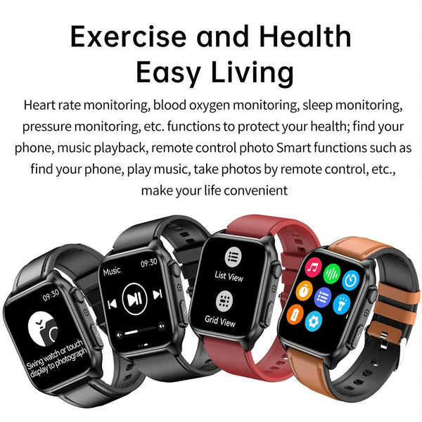 1.96 Inch Ip67 Smartwatch Silicone Band Ecg Temp Bt Call Remote Family Care Blue Smart Watches