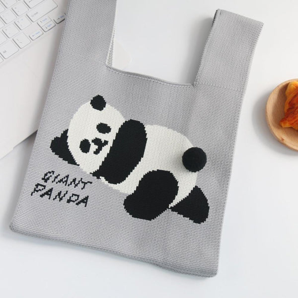 Cartoon Panda Knit Bag Large Capacity Vest Handbag Matcha Colour Women's Bags & Handbags