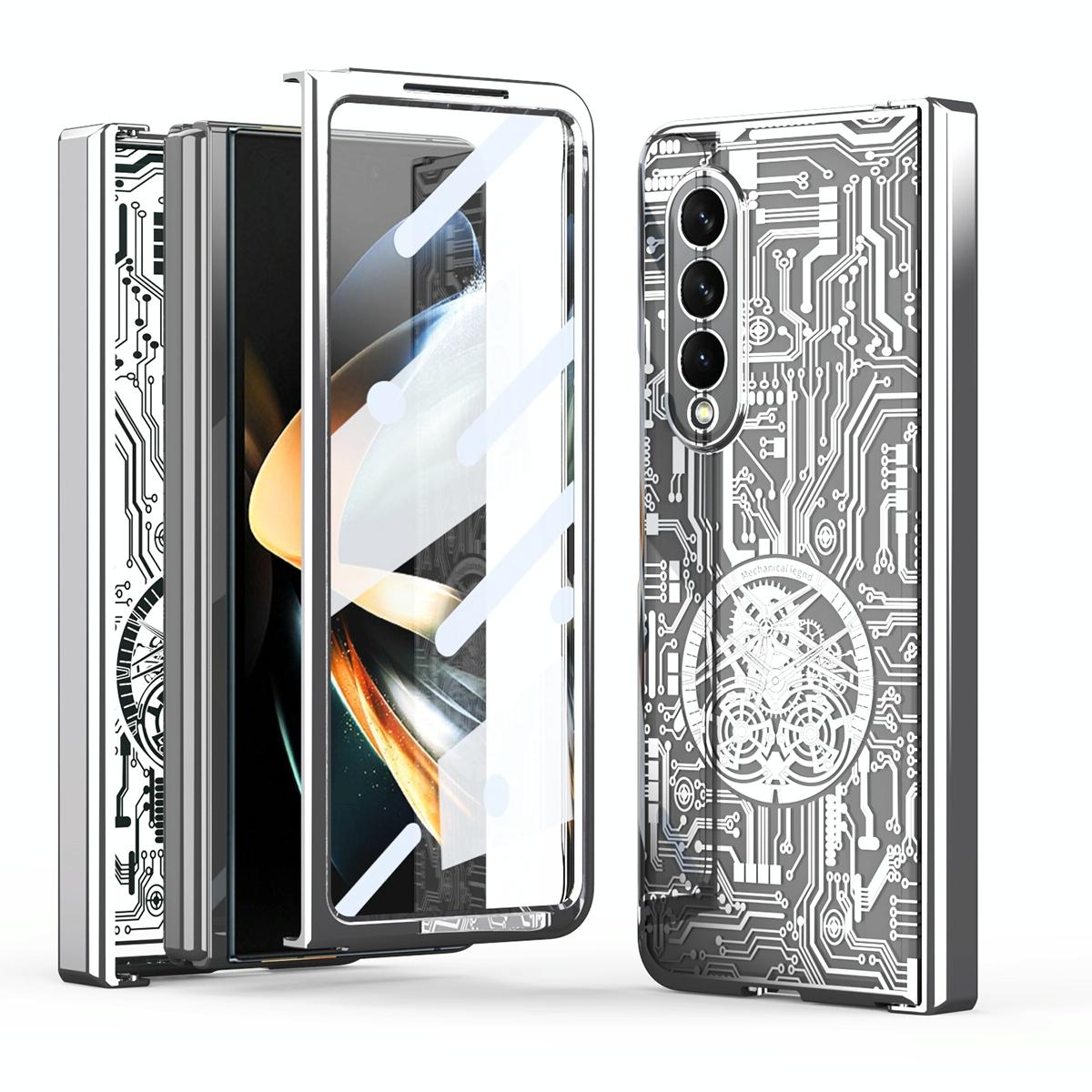 For Samsung Galaxy Z Fold4 5G Foldable Electroplated Phone Case Mechanical Legend Silver Other Mobile Accessories