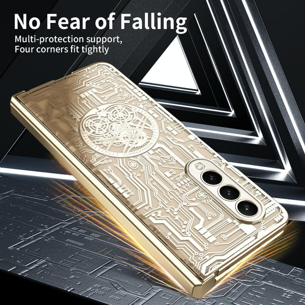 For Samsung Galaxy Z Fold4 5G Foldable Electroplated Phone Case Mechanical Legend Silver Other Mobile Accessories