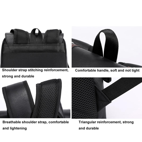 Parallel Large Capacity Pu Leather Laptop Backpack For Travel & School Black Laptop Cases & Bags