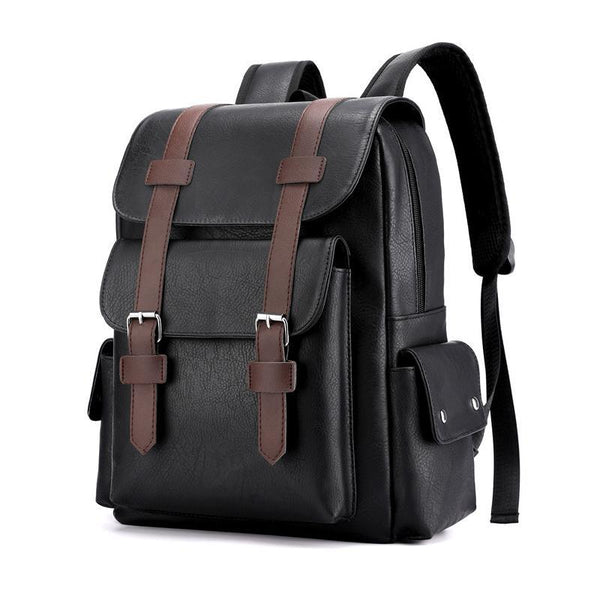Parallel Large Capacity Pu Leather Laptop Backpack For Travel & School Black Laptop Cases & Bags