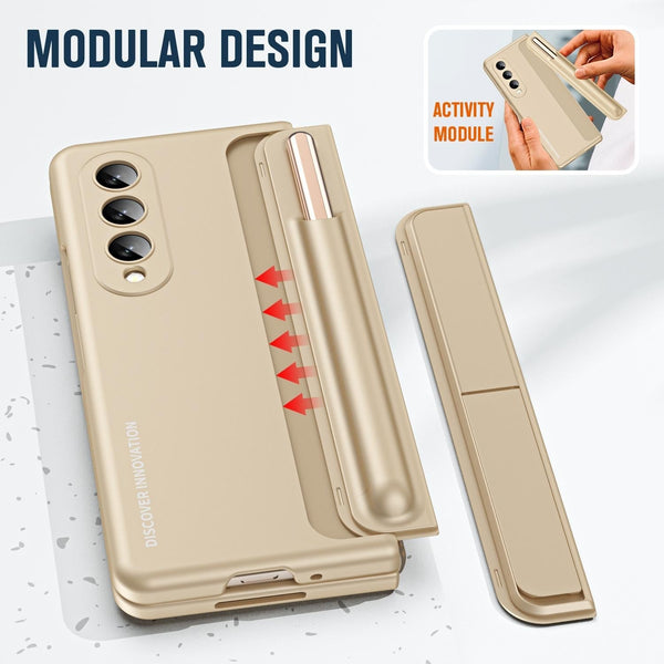 For Samsung Galaxy Z Fold4 5G 2 In 1 Detachable Folding Case With Holder & Pen Slot Beige Cases Covers & Skins