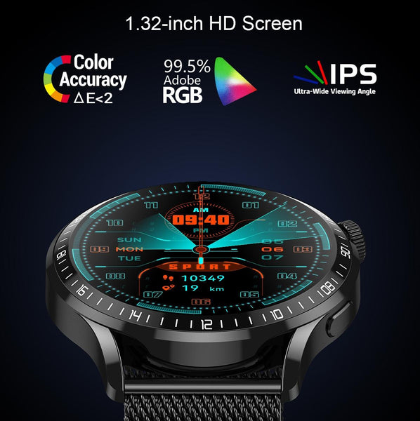 1.32 Inch Heart Rate Detection Smart Watch Black + Leather Smart Watches