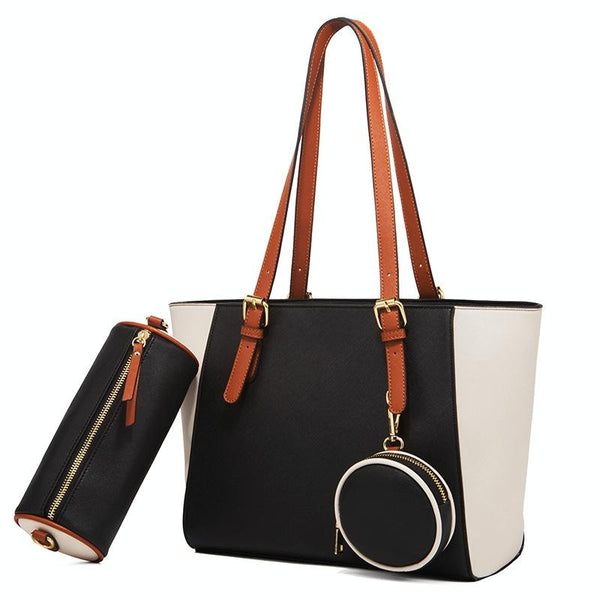 3 In 1 Fashion Simple Lady Diagonal Large Capacity Handbag Black Women's Bags & Handbags