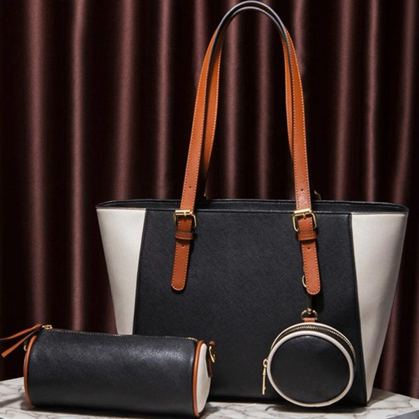 3 In 1 Fashion Simple Lady Diagonal Large Capacity Handbag Black Women's Bags & Handbags