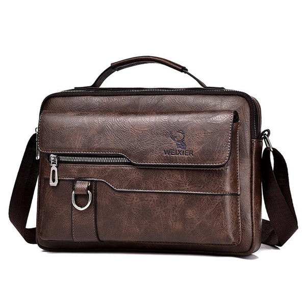 Parallel Leather Men Shoulder Bag Business Laptop Case Retro Design Dark Brown Laptop Cases & Bags
