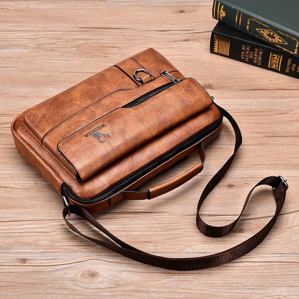 Parallel Leather Men Shoulder Bag Business Laptop Case Retro Design Dark Brown Laptop Cases & Bags