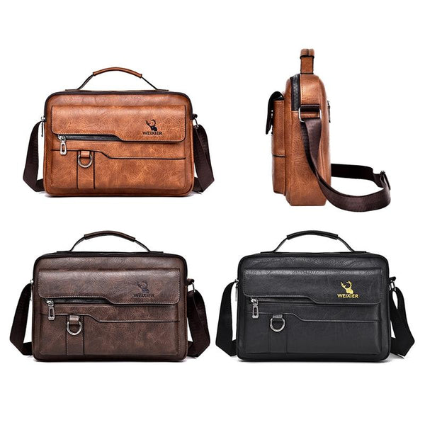 Parallel Leather Men Shoulder Bag Business Laptop Case Retro Design Dark Brown Laptop Cases & Bags