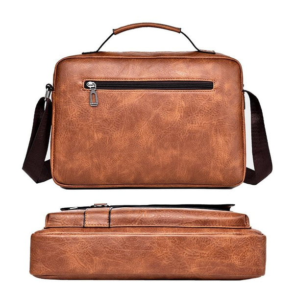 Parallel Leather Men Shoulder Bag Business Laptop Case Retro Design Dark Brown Laptop Cases & Bags