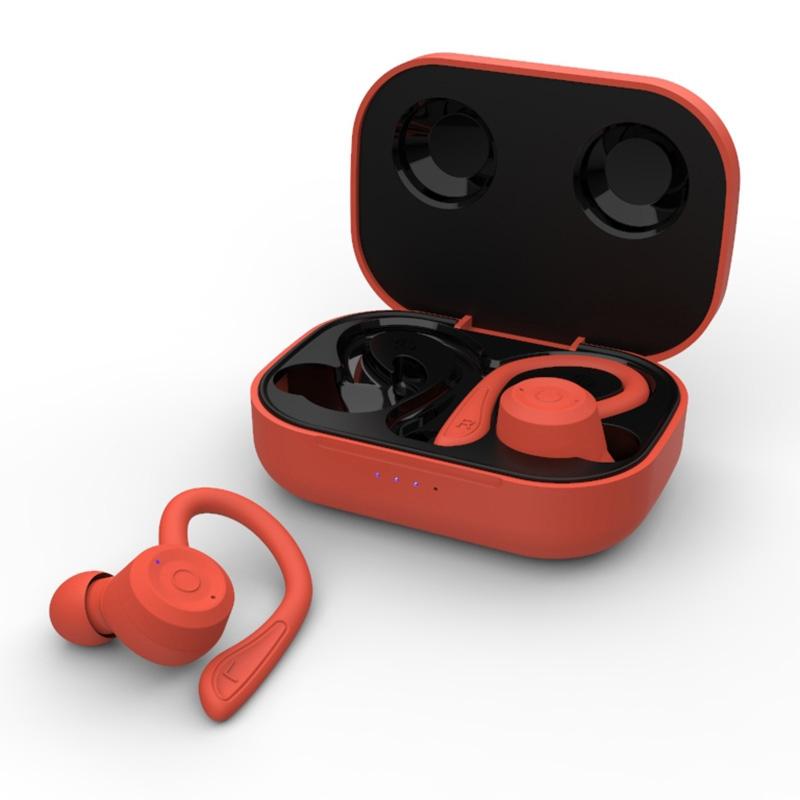 Waterproof T20 Tws Bluetooth Earphones With Charging Box And Noise Cancelling Hooks Orange Earbuds