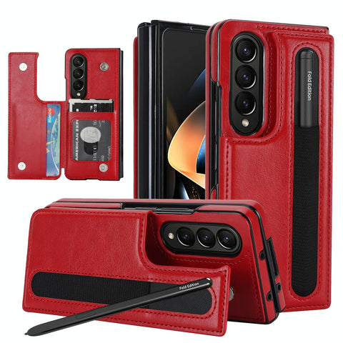 For Samsung Galaxy Z Fold4 5G Double Buckle Foldable Phone Case With Pen Slot Red Cases Covers & Skins