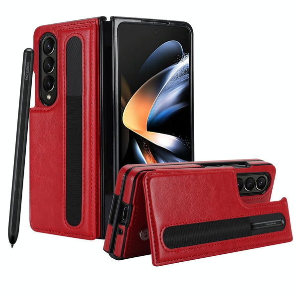 For Samsung Galaxy Z Fold4 5G Double Buckle Foldable Phone Case With Pen Slot Red Cases Covers & Skins