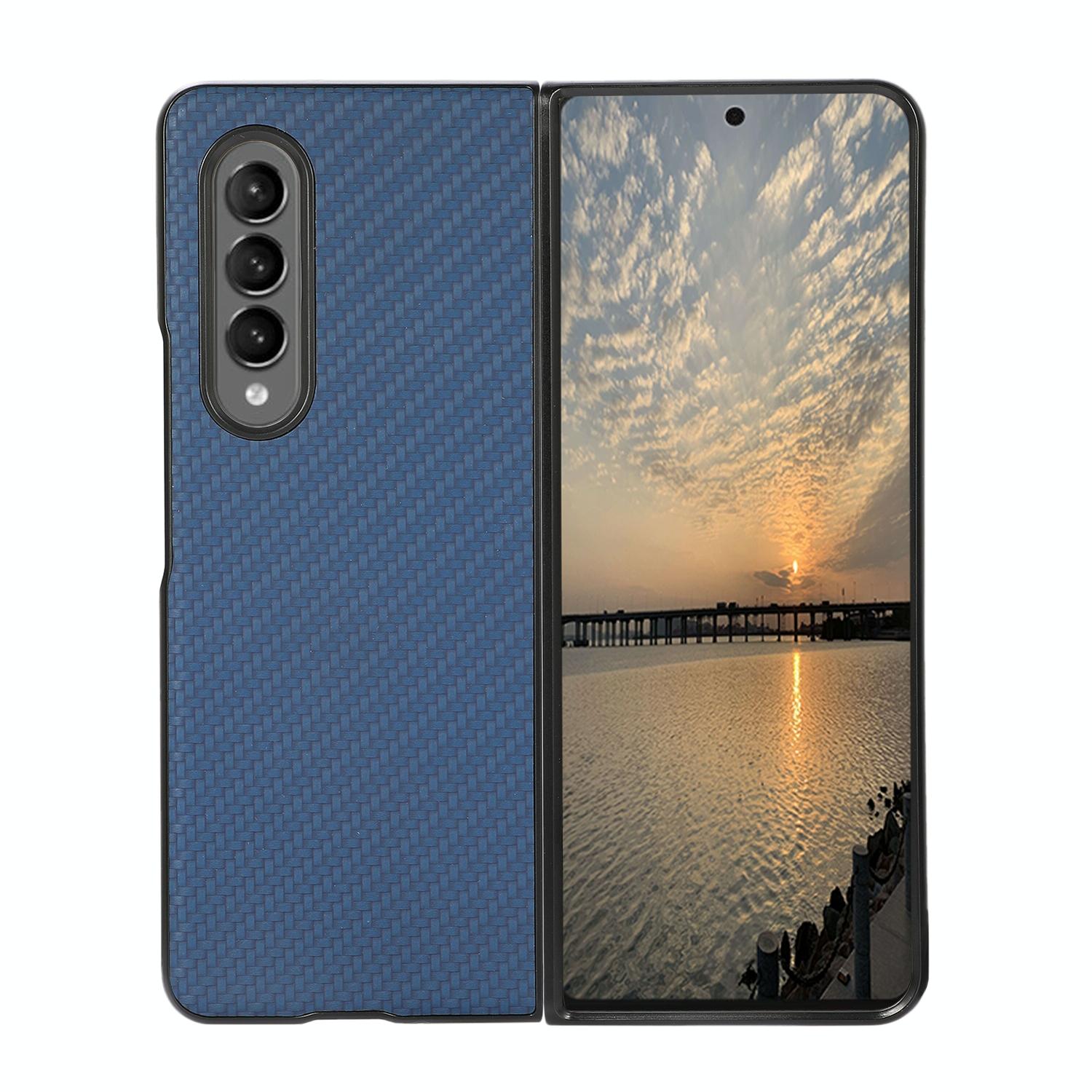 For Samsung Galaxy Z Fold4 5G Carbon Fiber Texture Leather Phone Case Pu Material Blue Other Mobile Accessories