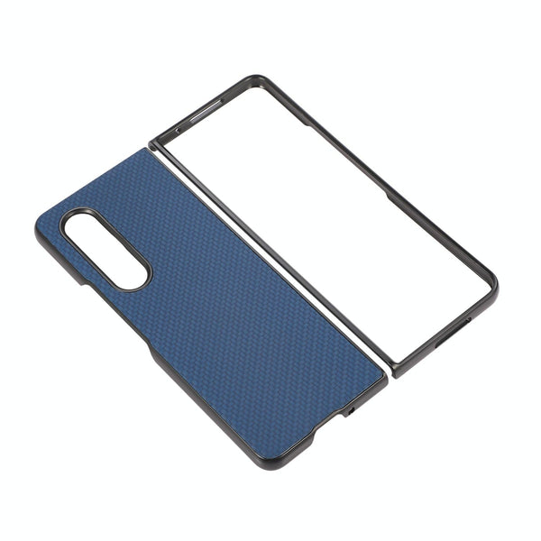 For Samsung Galaxy Z Fold4 5G Carbon Fiber Texture Leather Phone Case Pu Material Blue Other Mobile Accessories