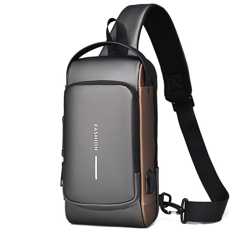 Waterproof Usb Crossbody Backpack For Sports Gray Gold Bags