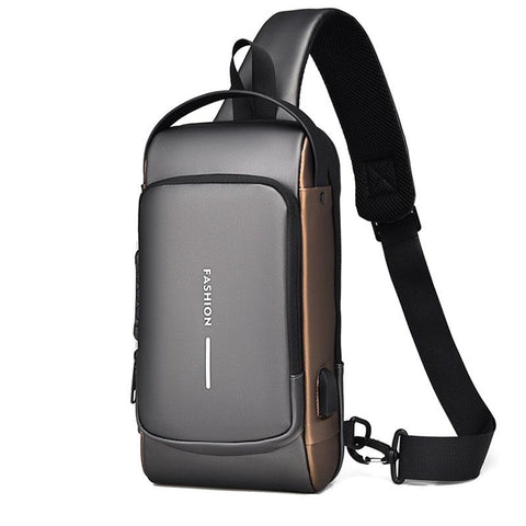 Waterproof Usb Crossbody Backpack For Sports Gray Gold Bags