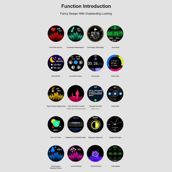 1.28 Inch Tft Colour Screen Ip67 Waterproof Smart Watch Support Body Temperature Monitoring Sleep Heart Rate Black Smart Watches