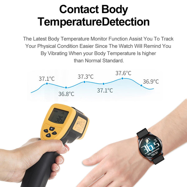 1.28 Inch Tft Colour Screen Ip67 Waterproof Smart Watch Support Body Temperature Monitoring Sleep Heart Rate Black Smart Watches