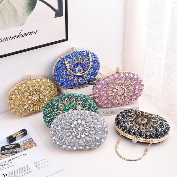 Evening Party Clutch Bag With Sunflower Diamond Design Black Women's Bags & Handbags