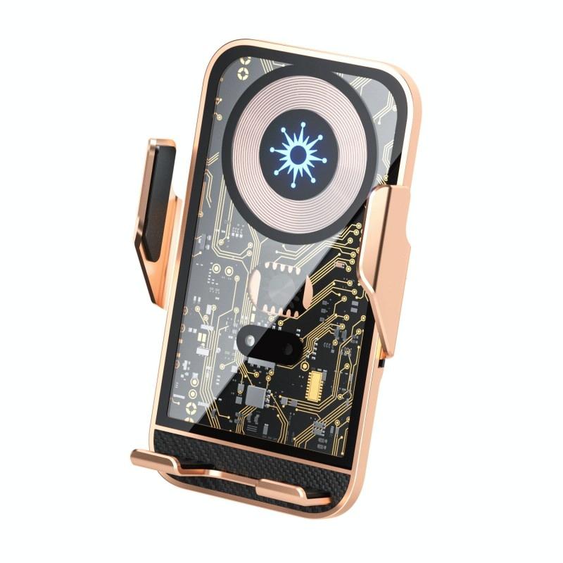15W Fast Wireless Charger With Infrared Sensor For C10 Car Navigation Transparent Stand Gold Chargers & Cradles