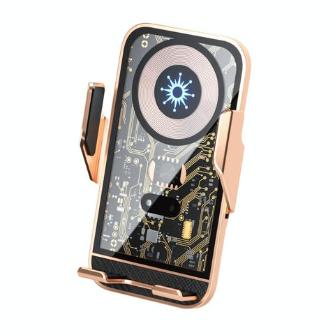 15W Fast Wireless Charger With Infrared Sensor For C10 Car Navigation Transparent Stand Gold Chargers & Cradles