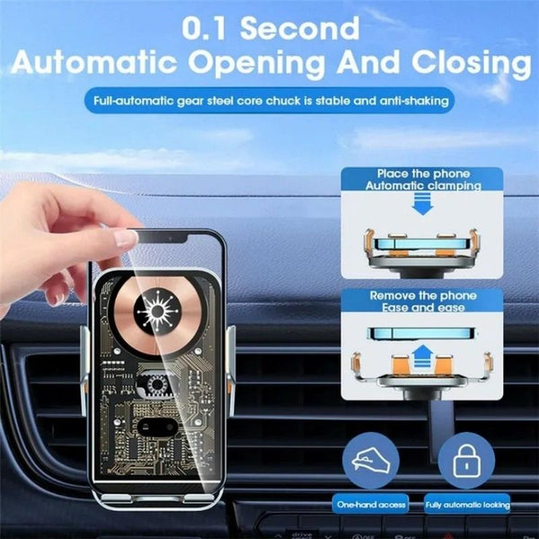 15W Fast Wireless Charger With Infrared Sensor For C10 Car Navigation Transparent Stand Gold Chargers & Cradles