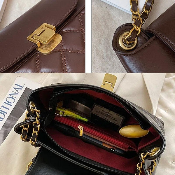 Versatile Rhombic Chain Crossbody Bag For Women Coffee Women's Bags & Handbags
