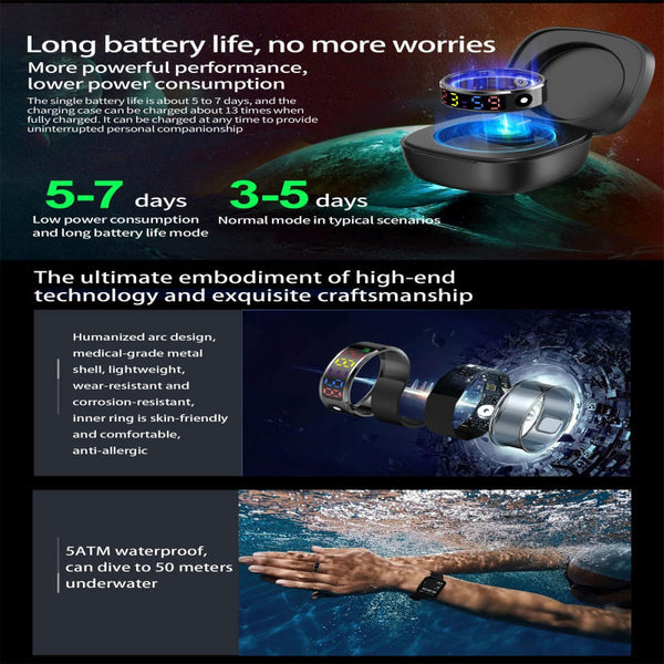 Smart Ring Heart Rate Blood Oxygen Sleep Sports Size 10 Silver Activity Trackers