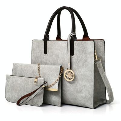 Versatile Leather Tote Bag For Women 3 In 1 Design Grey Women's Bags & Handbags