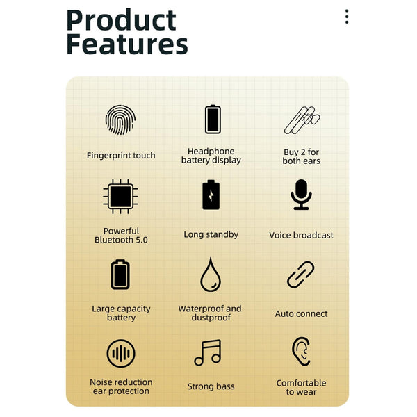 Business Style Bluetooth 5.0 Earphone With Fingerprint Touch Earbuds