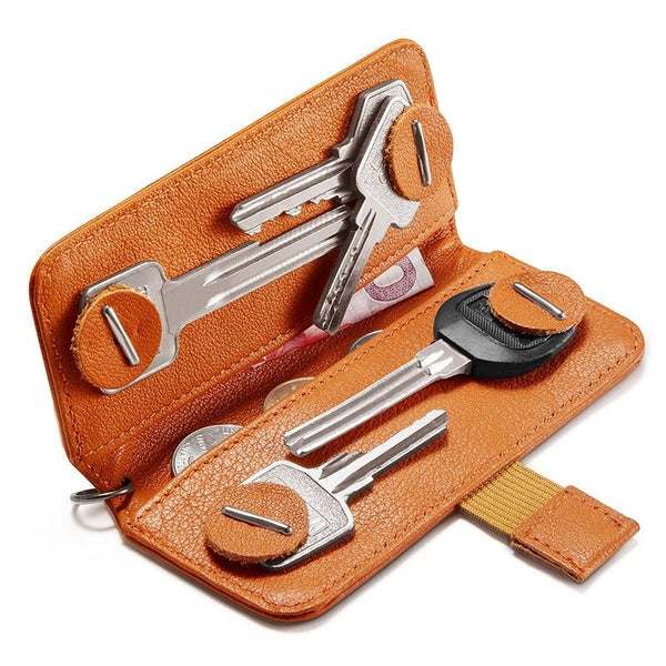 Leather Key Case With Pull Out Coin Purse Compact Storage For Men And Women Orange Wallets