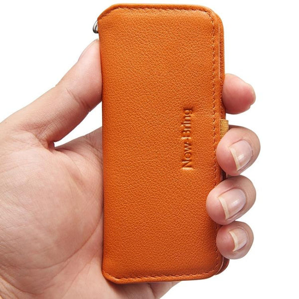 Leather Key Case With Pull Out Coin Purse Compact Storage For Men And Women Orange Wallets