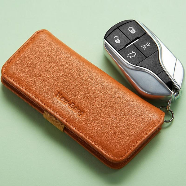 Leather Key Case With Pull Out Coin Purse Compact Storage For Men And Women Orange Wallets