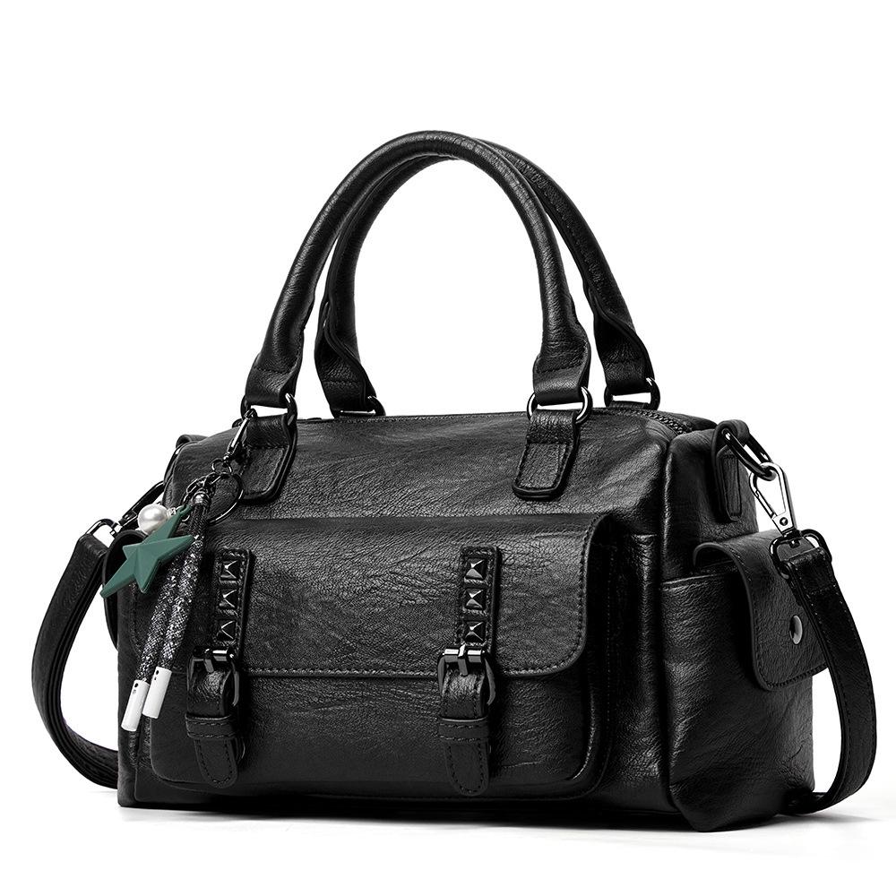 Large Capacity Crossbody Shoulder Bag In Pebbled Leather Black Women's Bags & Handbags