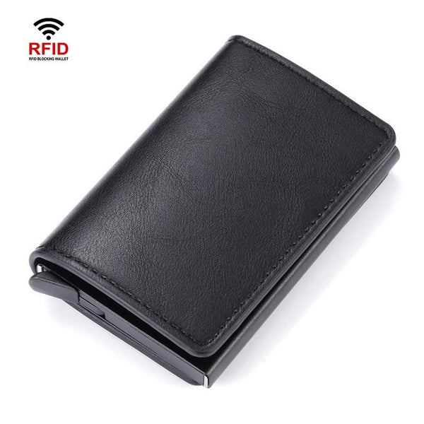 Automatic Rfid Blocking Card Holder With Coin Pocket Black Wallets